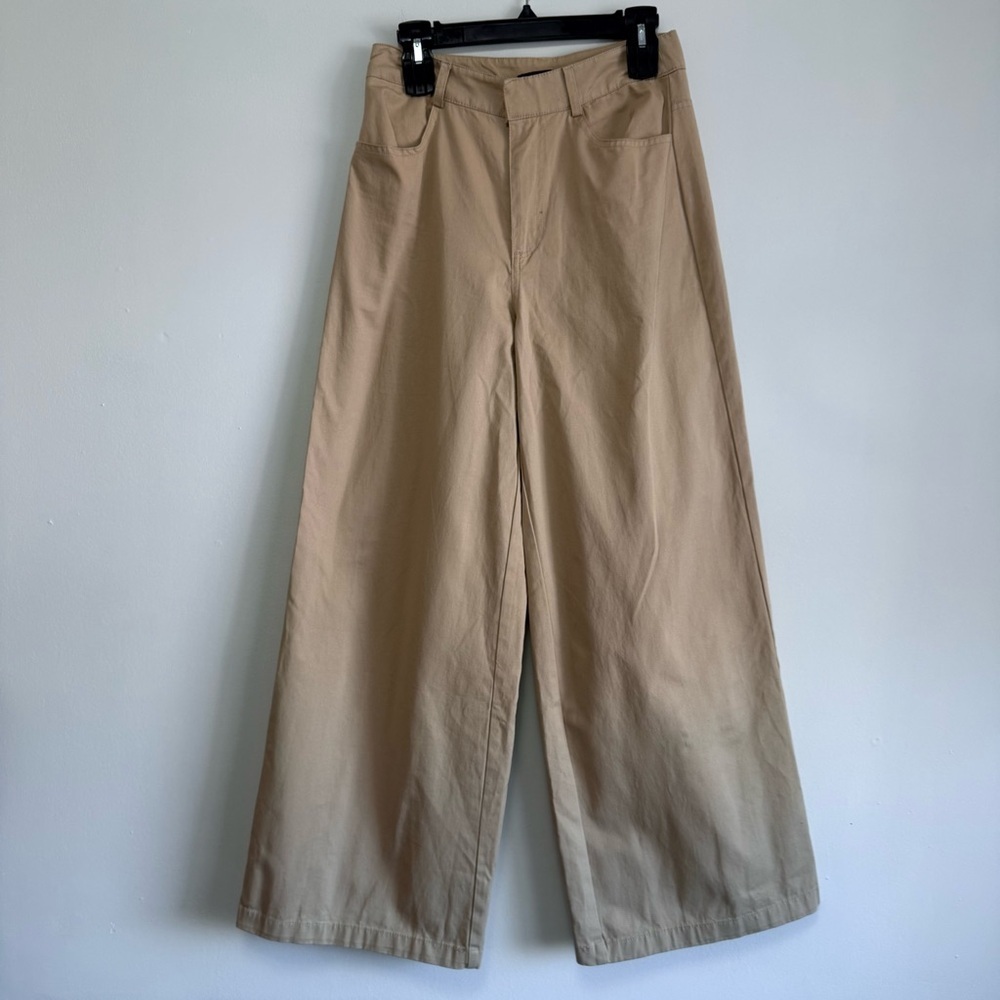 High Waisted Culotte Wide Leg Crop Pants Khaki - Picture 2 of 10